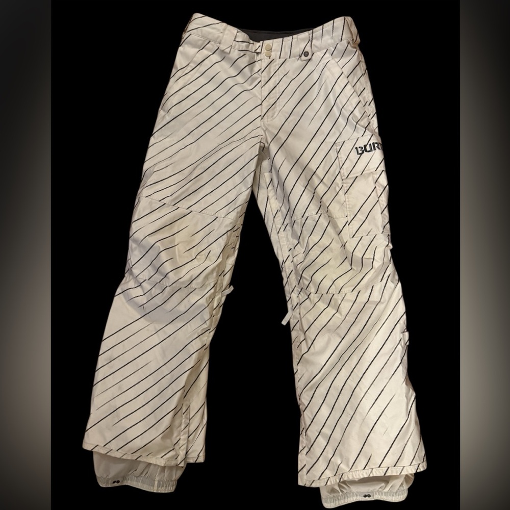 Burton White Striped Men's ski or snowboarding pants size S in great condition
